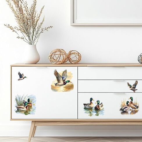 Rub on Transfer Decal Sticker for Furniture Craft Decor 6"x12" Mallard Duck and Pond, 3Pcs Waterproof UV DTF Transfer for Drawer Dresser Glass Porcelain Wood Plastic Window in Saudi Arabia