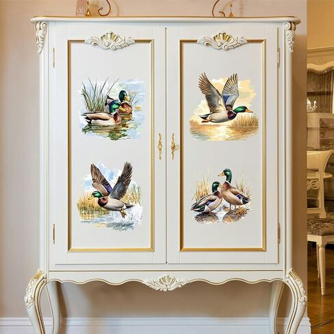 Rub on Transfer Decal Sticker for Furniture Craft Decor 6"x12" Mallard Duck and Pond, 3Pcs Waterproof UV DTF Transfer for Drawer Dresser Glass Porcelain Wood Plastic Window in Saudi Arabia