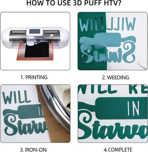 3D نفخة HTV Matte Heat Roll Roll 12 "× 12 قدم الحديد على Heat Press T Shirt لجميع تصميم Vinyl Machine (12 قدمًا ، أبيض ثلاثي الأبعاد) in Kuwait