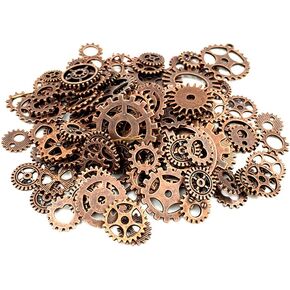 YYaaloa 100g Metal Gears Red Copper Metal Skeleton Steampunk Watch Gear Cog Wheel Sets Gear Charms Pendants Steampunk Accessories Crafting Jewelry Making Accessory Handmade Cosplay