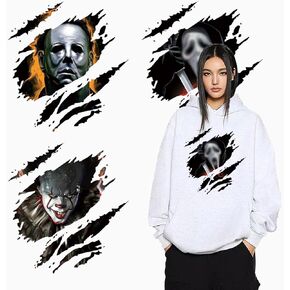 Halloween Heat Transfer Iron on Patches 6 Sheets Nightmare Christmas Vinyl Heat Transfer Applique Decal Halloween Nightmare Movie Role Decal for Women&Men T-Shirt Pillow Canvas Bag DIY Decor