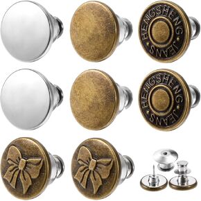 Jean Buttons for Loose Jeans, 8 Sets No Sew Button Pins Metal Button Extenders for Jeans Adjustable Pants Button Replacement Pants Waist Tightener to Make Pant Smaller for Women Men in Kuwait