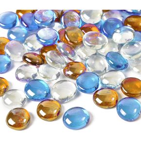 Glass Beads Flat Glass Mixed Color for Vases Aquarium Pebbles Decorative Vase Filler Table Scatter Decor Clear, Amber, Sea Blue 1 LB