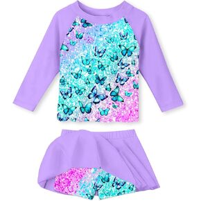 Idgreatim Girls Two Piece Swimsuit Long Sleeve Rash Guard Sets UPF+ 50 Beach Bathing Suit 3-10 Years