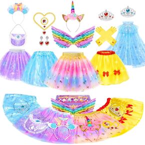 Kids Princess Dress Up Clothes for Little Girls, Toddler Dress Up Costumes Girls Tutu Princess Cape Crown Glove, Wing, Headband Pretend Play Princess Toys Gift for Girls 3 4 5 6