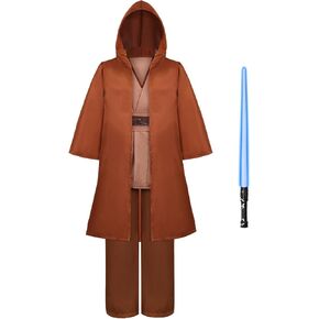 ALIZIWAY Jedi Costume Kids Obi Wan Kenobi Cosplay Tunic Robe Lightsaber Anakin Skywalker Halloween Costume with Light Sword