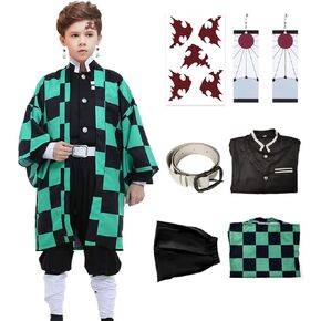 VZQI Halloween Cosplay Costumes Kamado Tanjir Kids anime Kimono Halloween Green Cloak