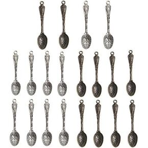 20 Pcs Antique Silver Color 10 x 49 mm Vintage Carved Spoon Metal Charms Accessories For Women, Jewelry Making Charms, Beading and Jewelry Making