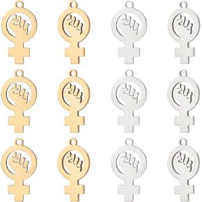 UNICRAFTALE 12Pcs 2 Colors Feminism Sign Pendants 201 Stainless Steel Gender Charms 18mm Long Metal Female Gender Sign Charms Jewelry Making Charms Earring Bracelets Charms Gift for Women