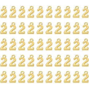 Shapenty Number 2 Charms Alloy Metal Number Charm Pendants for DIY Craft Keychain Brooch Bracelet Wristbands Necklace Earring Jewelry Making Finding, 50PCS