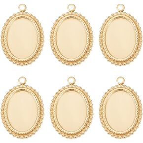 Beebeecraft 1 Box 6Pcs Cabochon Settings Charms 14K Gold Plated Stainless Steel Flat Round Blank Bezel Pendant Trays Base Settings Charm with Jump Rings for DIY Jewellery Making Findings