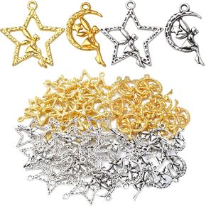 BronaGrand 60pcs Fairy Moon Star Charms Alloy Angel Fairy Charms Pendants Crafts Supplies for DIY Jewelry Earrings Necklace Bracelet Making Accessory