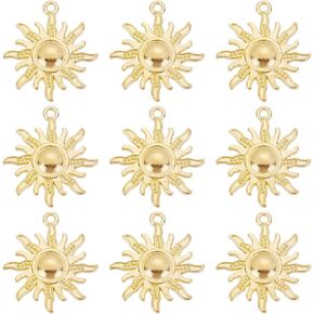 SUNNYCLUE 1 Box 50Pcs Sun Charms Sun Beads Metal Antique Golden Celestial Alloy Beads Shiny Dangle Sunflower Charms for Jewelry Making Charms Bracelets Necklace Earring Key Chain DIY Crafting Project