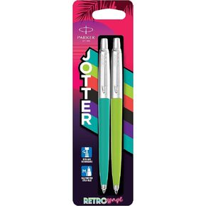 PARKER Jotter Originals Ballpoint Pens | Retrowave Collection | Caribbean Blue & Apple Green | Blue Ink | Medium Point | 2 Count