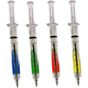 Assorted Color Syringe Vaccine Nurse Dr Shot Pens Black Ink Ball Point Pen Set of 4