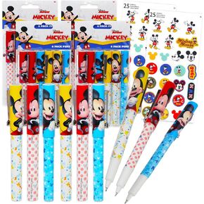 Disney Mickey Mouse Bulk Pen Set - Bundle with 24 Mickey Mouse Ballpoint Pens for Kids Adults Plus Stickers, More | Mickey Mouse Party Favors Kit