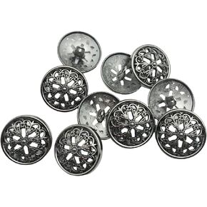 10PCS Clothes Button - Fashion Hollow Flower Metal Shank Round Shaped Metal Button Set Sewing Button 23mm (Gunblack) J035