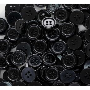 300pcs 1/2 Inch (12.5mm) Small Size Round 4 Holes Buttons Black Color Button for Sewing Clothing or DIY Crafts Projects Gift