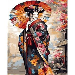 QACEYID Paint by Numbers Kit for Adults Beginner Japanese Woman Holding Umbrella Art Oil Paingting Kits Drawing DIY Acrylic Arts Craft Kit Gift for Home Decor 16x20 Inch