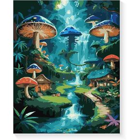 Ninonly Paint by Numbers Kit for Adults with Framed Canvas, Mushroom Paint by Number Arts Kits for Beginners, Painting Brushes, Acrylic, 9 * 12 Inch