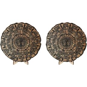 2pcs Wooden Decorations 2025 Calendar Wheel of The Year Calendar Wheel of The Year Wall Decor Tree of Life Wall Art Wicca Calendar Wheel Desktop Decoration Altar Calendar Sign