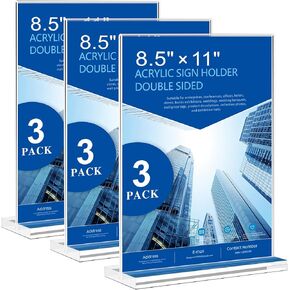 Acrylic Sign Holder 8.5 x 11 - 12 Pack Clear Display Stand Vertical Picture Holders for Tables, Double Sided T Shape Flyer Holder Plastic Picture Frame Sign Holder for Store,Restaurants,Hotels,Office