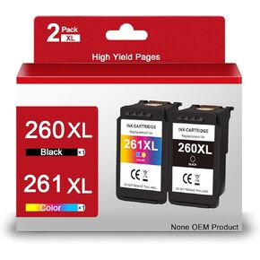 260XL 261XL Black/Tri-Color Combo Pack Replacement for Canon PG-260 XL CL-261 XL 260 261 Ink Cartridge for Pixma TR7020 TR7022 TS5300 TS5320 TS6420 Printer (2-Pack)
