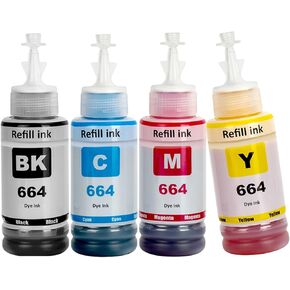 664 T664 حبر متوافقة مع زجاجات الحبر T664 تعبئة مع ET-2650 ET-2500 ET-2550 ET-2600 ET-4500 ET-14000 L100 L110 L120 L200 L210 L300 L350 L355 L550 L555 (4-pack)