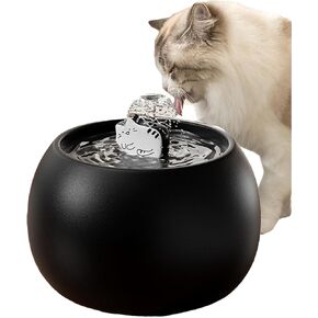 Ceramic Cat Water Fountain -50oz/1.5L Cat Fountain for Drinking- Pet Water Fountain for Cats Indoor - Automatic Cat Water Dispenser Bowl - Cat Feeding & Watering Supplies for Small Dog(White)