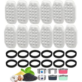 12 Pack 3.2L/108oz Cat Water Fountain Filters Replacement and 12 Pack Pre-Filter Sponges for Stainless Steel Automatic Pet Fountain Dog Water Fountain