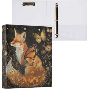 ALAZA Beautiful Fox Butterfly 3 Ring Binder 1.5 Inch Round Ring Binder with Clipboard Round Ring Binder with 3 Interior Clear Pockets for Home Office Work, 1 Pack
