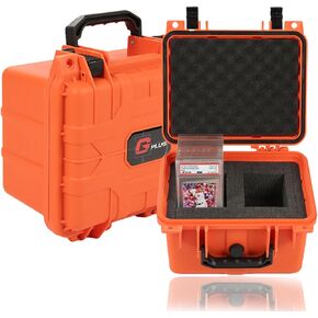Graded Sports Trading Cards Weatherproof Case Impact Absorbing Foam Slots Graded Card Storage Box fits BGS PSA SGC FGS (Small, Black & Red)