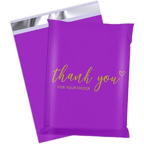 6x9 Poly Mailer الأظرف 100 أكياس شحن حزمة مع لاصق ذاتي ، شكرًا لك على الأظرف البريدية ، أكياس بريدية مقاومة للماء ومقاومة للدموع باللون الأرجواني