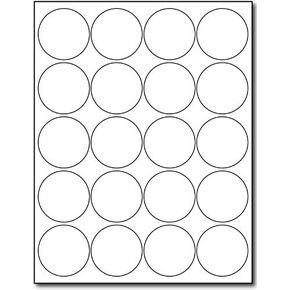 White 2" Round Circle Labels - 20 Labels Per Sheet - for Inkjet & Laser Printers - 10 Sheets / 200 Labels
