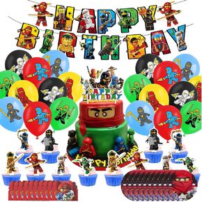 Birthday Party Decorations, Cartoon Party Supplies Include Banner, Latex Balloons, 7in Plates, Cake Cupcake Toppers, Invitation Cards for Kids Fans Birthday Party Favors