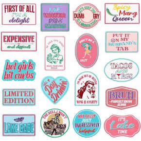 Lyrow 18 Pcs Funny Embroidered Trucker Hat Patches Vintage Trucker Hat Patches Iron DIY Funny Embroidery Patch for Girl Women DIY Accessories