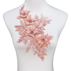 3D Embroidered Flower Fabric Beaded Rhinestones Pearl Lace Applique, DIY Patches Accessory for Wedding Dresses，Neckline Bodice Pants(Black-Right) in Kuwait