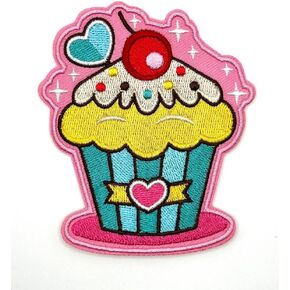 3.5"" Cupcake Iron On Patch - Embroidered Birthday Kids Children Party Applique Appliques Iron On Sew On Patches for Holes, Clothing, Jeans, Hat, Backpacks, Clothes (Green), 9083459034