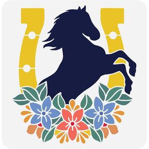 FINGERINSPIRE Floral Horseshoe Stencil 11.8x11.8inch Reusable Flower Horseshoe Drawing Stencil DIY Craft Horse Stencil for Home Decoration Animal Horse Stencil for Wood Wall Furniture Painting