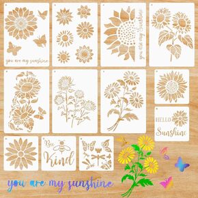 12 Pieces Sunflower Stencils Kit You are My Sunshine Stencils Reusable Butterfly Bee Flower Stencils for Painting on Wood Canvas Wall Home Decor