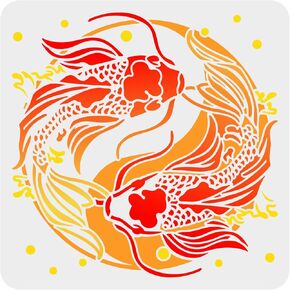 FINGERINSPIRE 11.8x11.8 inch Yin Yang Koi Fish Drawing Painting Stencils Template Plastic Pattern Stencils for Home Crafts Decor