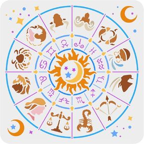 FINGERINSPIRE Zodiac Symbols Stencil Templates 11.8x11.8 inch Astrological Stencil Plastic DIY Star Sign Zodiac Stencil Reusable Decoration Stencils for Painting on Wood, Floor, Wall and Fabric