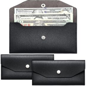 Chinco 2 قطع النقود مغلف النقود محفظة الأموال حقيبة قابلة لإعادة الاستخدام بو الميزانية الجلدية مظاريف نظام للماء للرجال نساء الميزانية الفواتير النقدية الفواتير (أسود) in Kuwait