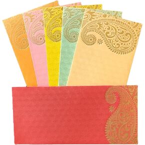 Jhintemetic® - Pack of 25 Matellic 5 Colours of 5 Each Randomly Picked Colourful Designer Shagun Lifafa/Money Gift Envelope with Golden Ambi for Gifting Money on any occasion