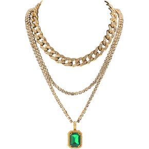 Ingemark Shiny CZ Rhinestone Curb Cuban Link Chain Choker for Women Unisex Cool Hip Hop Miami Cuban Diamond-Cut Chain Choker Necklace