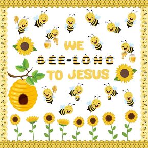 118Pcs Back to School Bee Jesus Religious Bulletin Board Classroom Decoration Bee Honeycomb Christian Cutouts Name Tags Bee Theme Back to School Party Supplies Classroom Chalkboard Wall Decor
