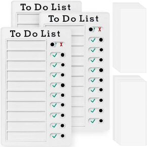 3 Pieces to Do List Checklist Boards, Plastic Memo Boards, Detachable Message Boards Checklist Slider, Schedule Planning Boards with 3 Acrylic Adhesive and 10 Cardstock for Check Items Accessories