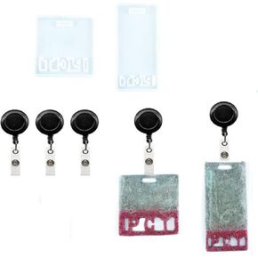 PCT Resin Card Silicone Mold, 5pcs ID Badge Reel Clip, ID Badge Buddy Tags Work Card Holder Moulds, Name Badge Holder Clay Mold, DIY Epoxy Casting Molds Card Organizer Storage Jewelry Making