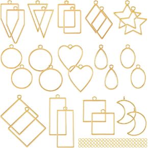 CustomyLife 128 pcs Open Bezels with 100pcs Jump Rings, 14 Styles Gold Heart Star Moon Hollow Frame Pendant Epoxy Mold Kit for Resin Casting, DIY Jewelry Making, Necklaces, Earrings Making Supplies