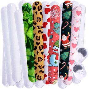 HyDren 24 Pcs Sublimation Slap Bracelets Blanks Bulk Items White Party Slap Bracelets Wristbands Snap Wrist Bands Bulk for DIY Crafts Easter Party Favors Exchanging Gifts